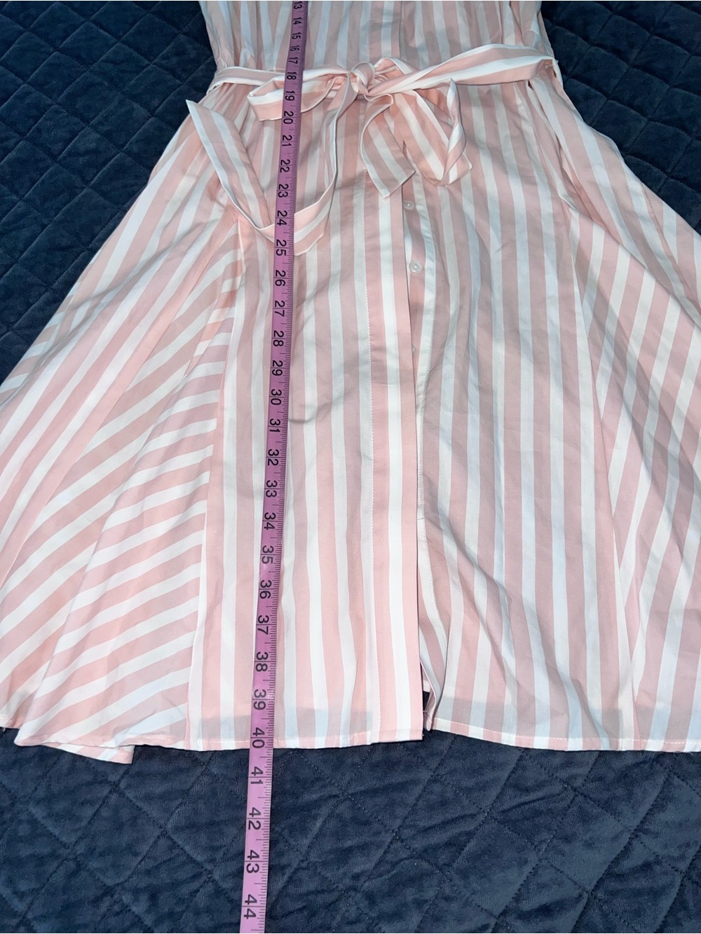 Calvin Klein Dress Women’s Size 16 Stripe Fit & Flare Waist Tie Button Down B25 - Picture 7 of 10